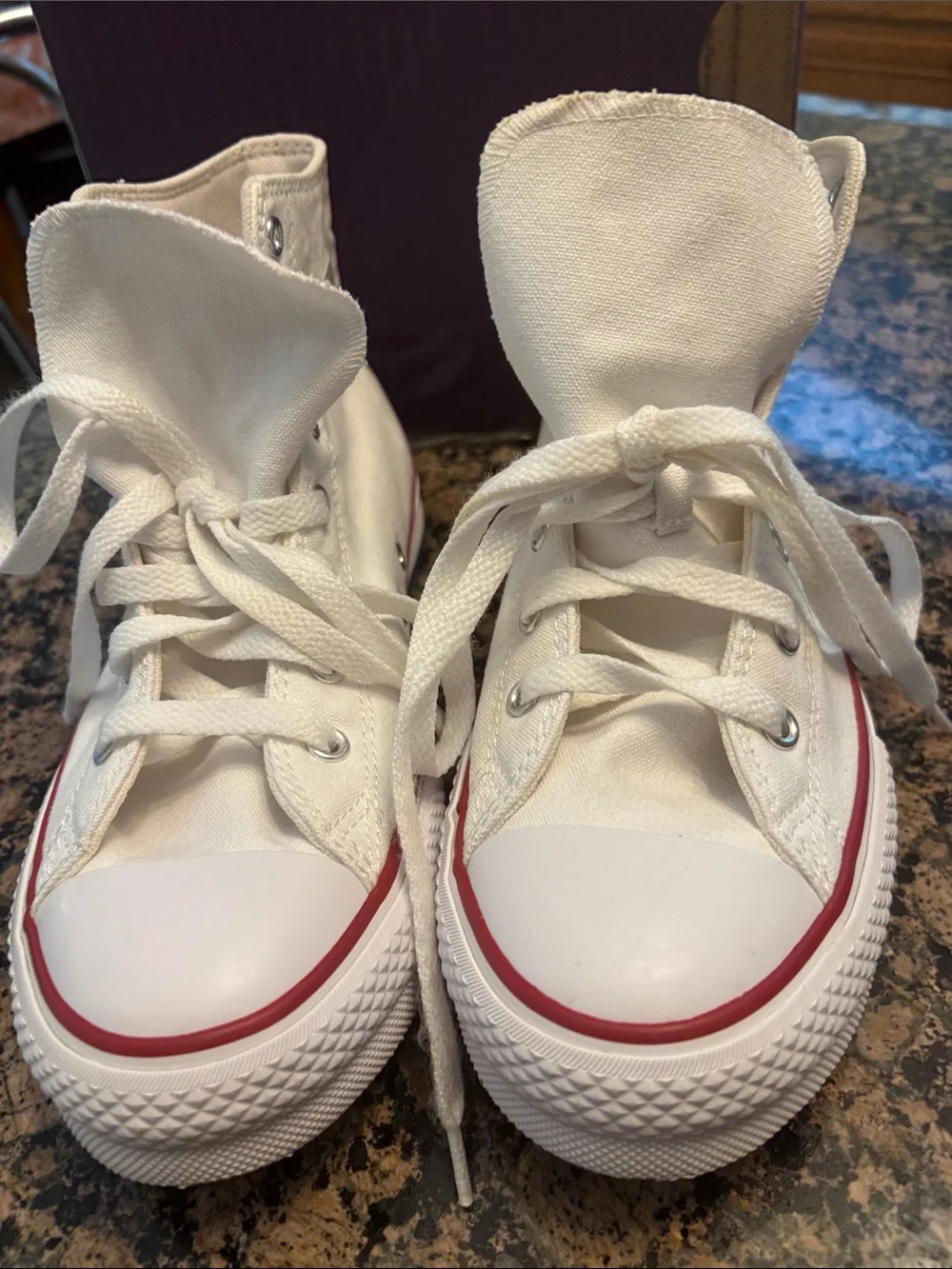 Converse Kids High-Top Canvas Sneakers in Cream with Red Trim